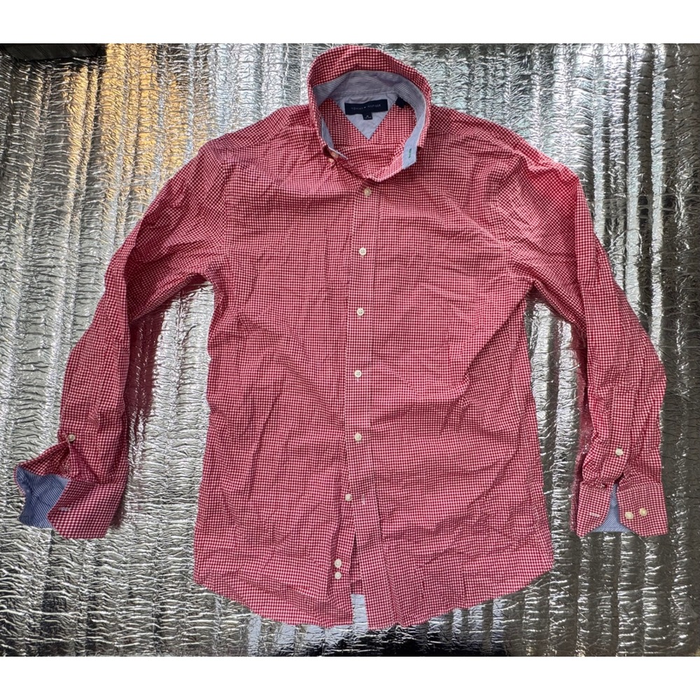 Tommy Hilfiger Mens Red Gingham Check Cotton Button Down Shirt 15 32-33